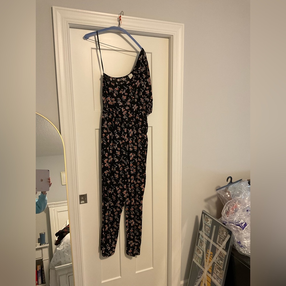 Roan and Ryan floral and black one-shoulder jumpsuit